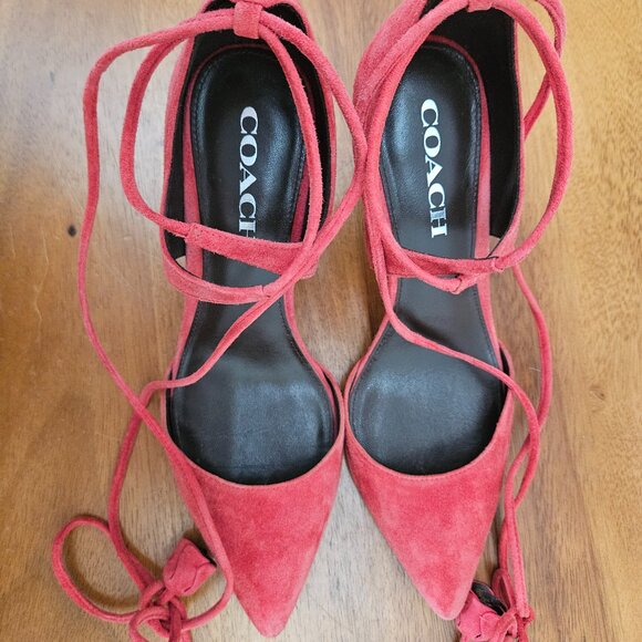Red Suede Coach Heels - Picture 5 of 5